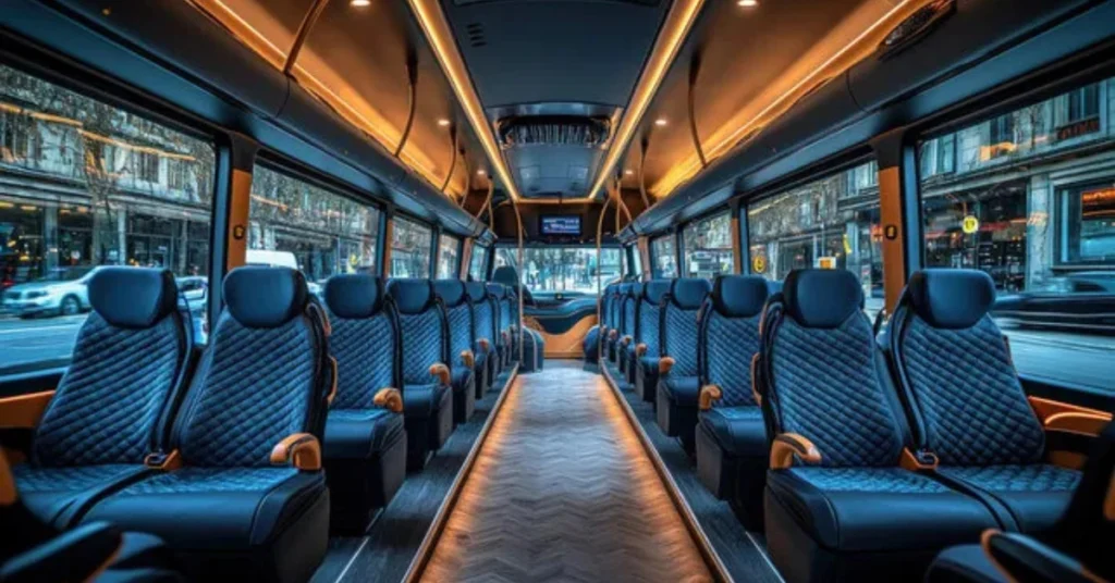 Interior of a modern luxury bus in Pakistan,